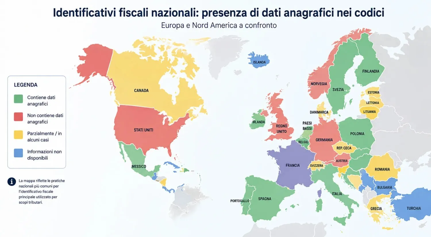 Mappa comparativa degli identificativi fiscali in Europa e Nord America quali paesi usano