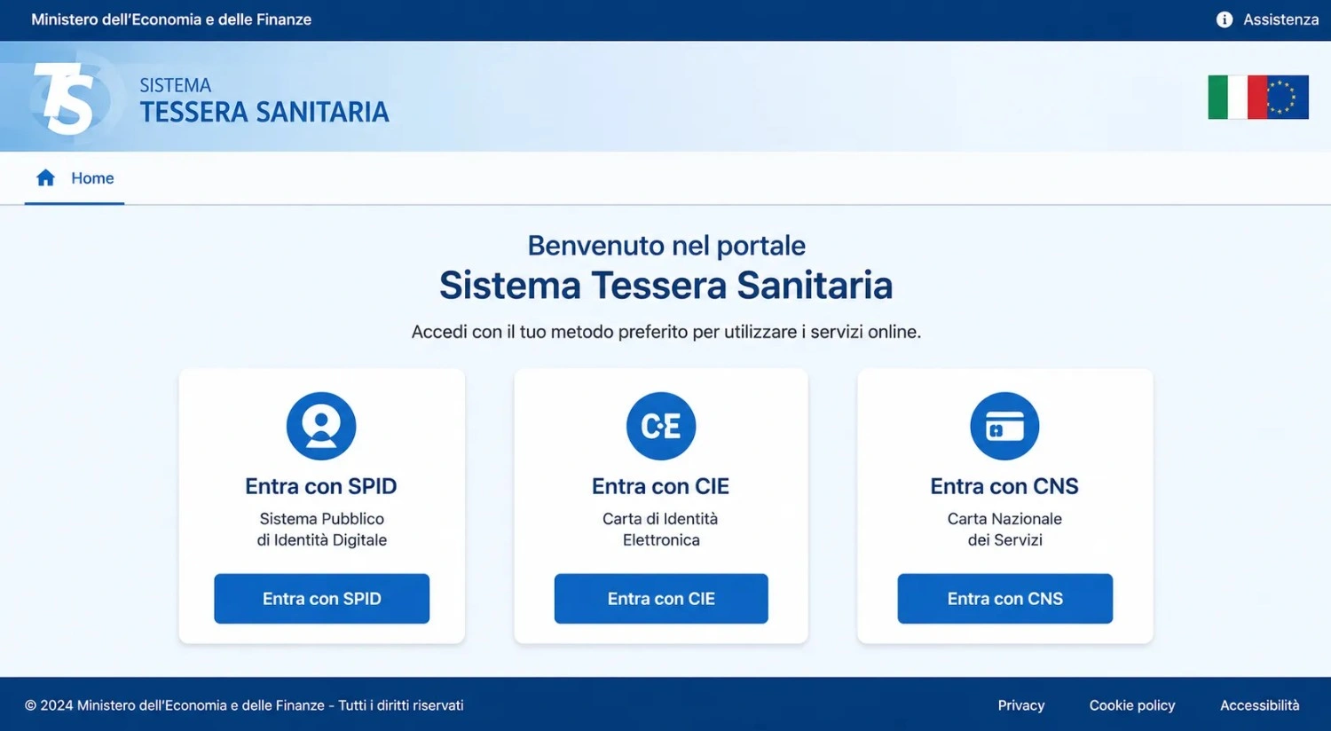 Schermata di accesso al portale Sistema Tessera e