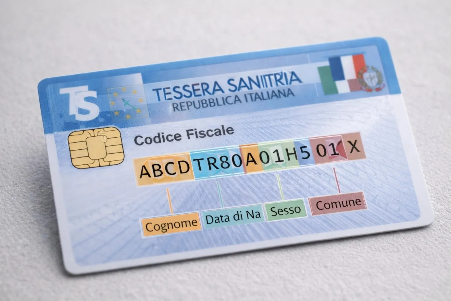 Esempio di tessera sanitaria italiana con codice fiscale