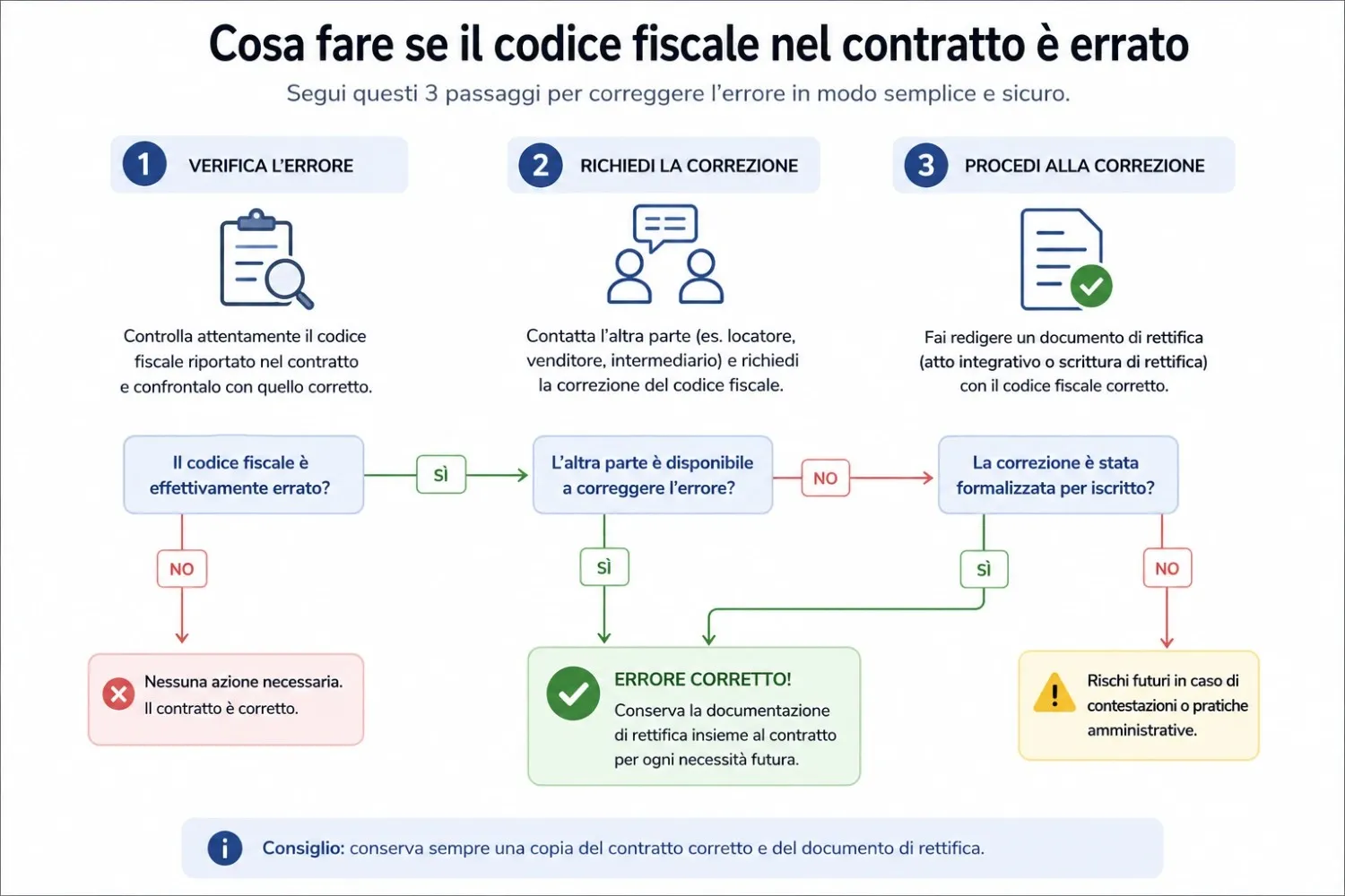 Flowchart correzione codice fiscale errato su contratto